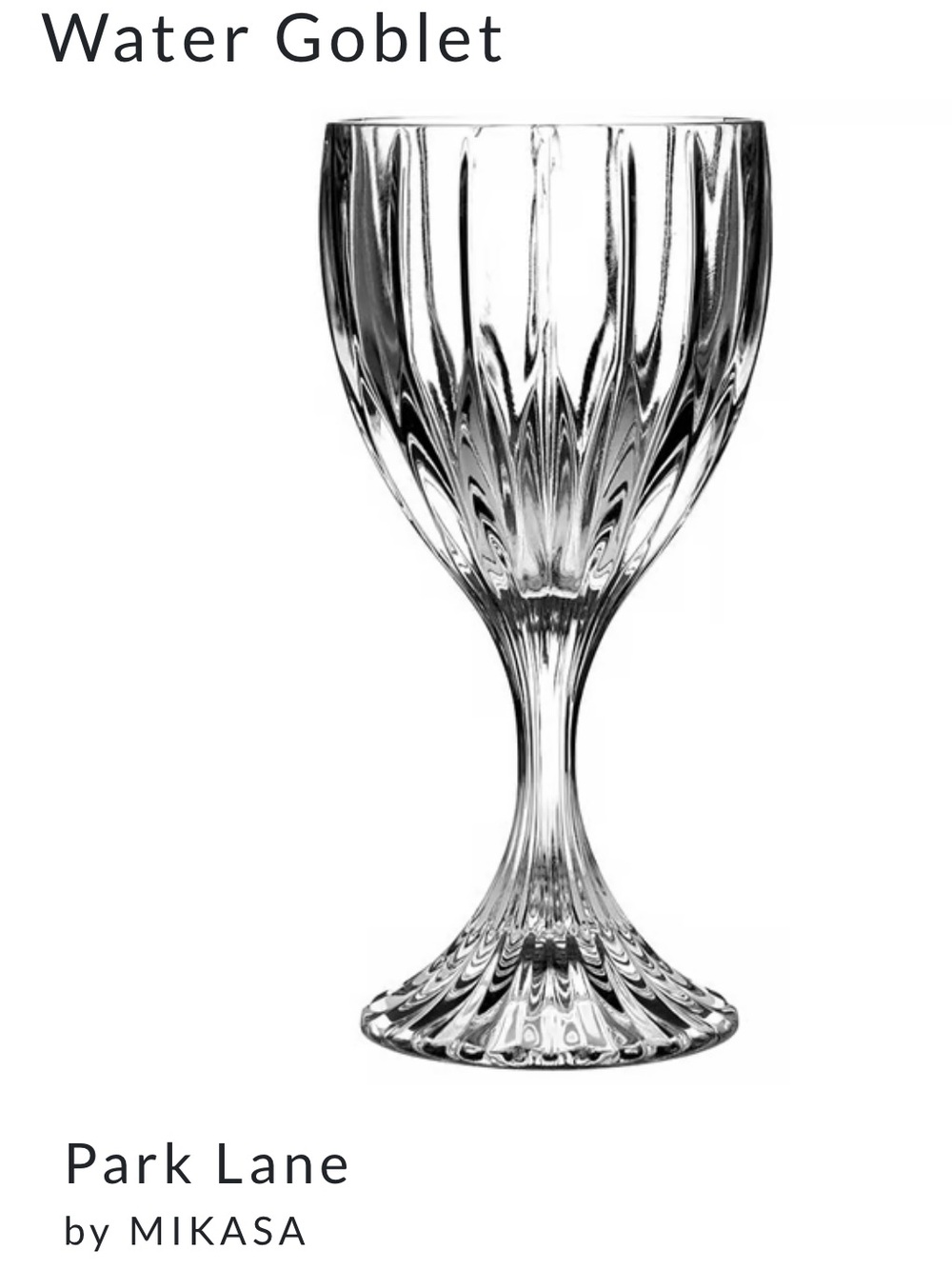 Mikasa Park Lane Crystal Water Goblet. Made in Germany